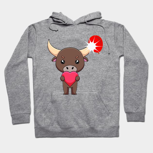 Cute bull Loves you Hoodie by Mixserdesign